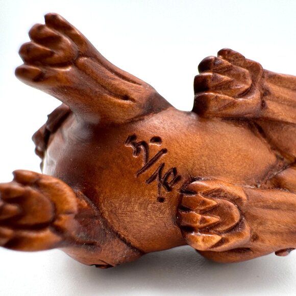 Ojime Netsuke 2 Foo Dog Lion Figurines Hand-Carved Boxwood Signed No Hole #1.2 - Picture 6 of 13